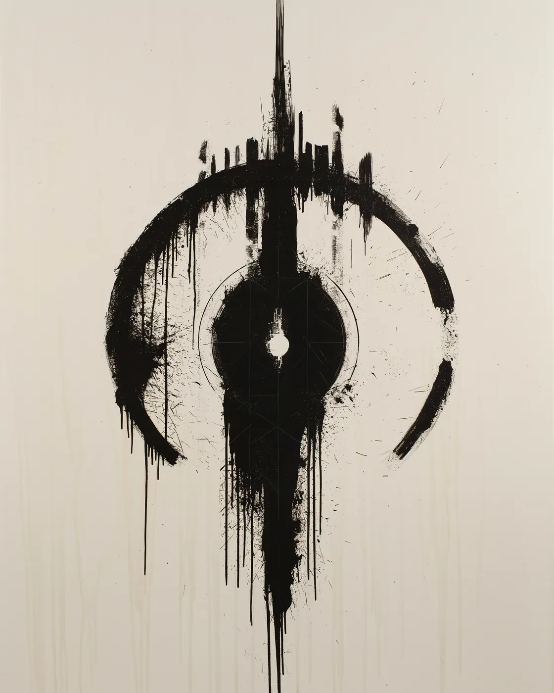 Brass and obsidian sigil of the Ronin Monks — a bladed emblem ringed by resonance lines
