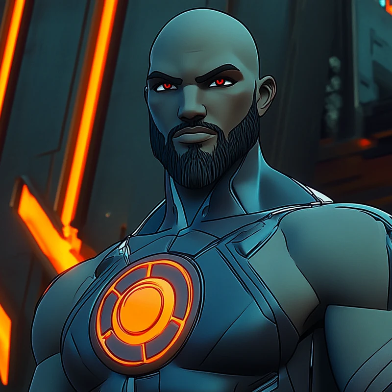 Illustrated portrait of a Black Afro-futurist creator character — temporary brand portrait for Shinobi Kush